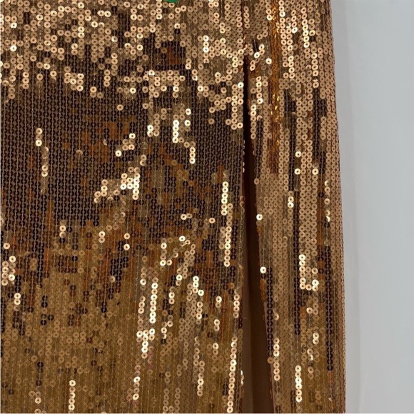 RETROFETE Savannah Sequin Embellished Maxi Skirt Gold Lined Slit Zip L NEW - Picture 7 of 9
